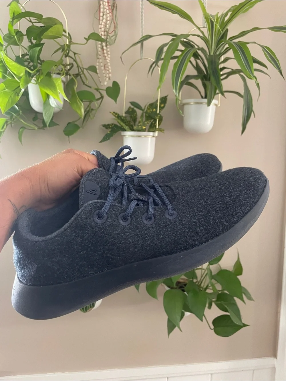 allbirds Men's Wool Runners in Deep Blue and Black Sole